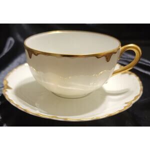 Antique Haviland Limoges Tea Cup and Saucer, Gold Rim